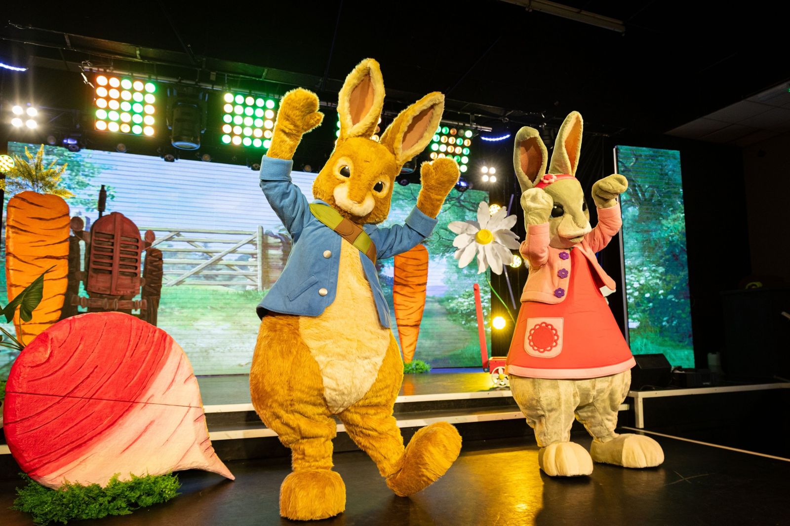 Peter Rabbit and Lily dancing in Peter Rabbit 'In The Garden' live family show